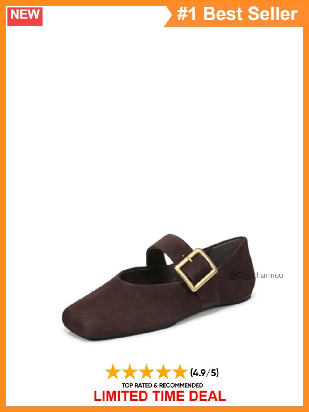 Mary Jane Flats with Bold Strap Buckle Square Toe
